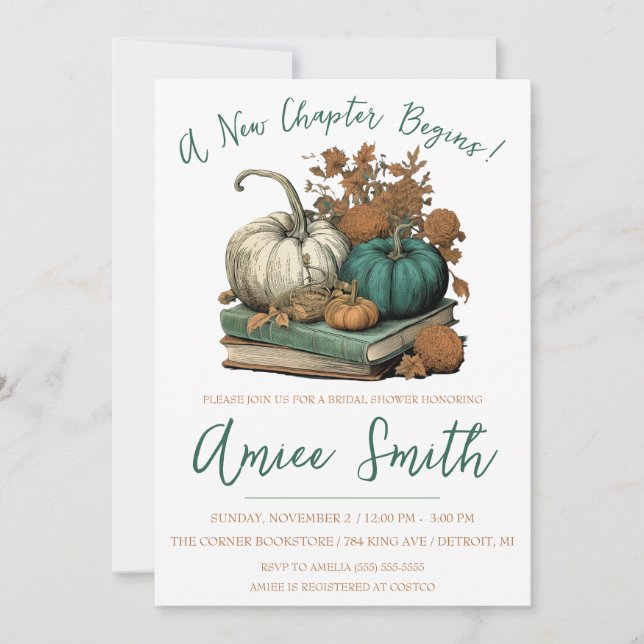 Convite A New Chapter Begins! Autumn Pumpkin Bridal Shower (Frente)
