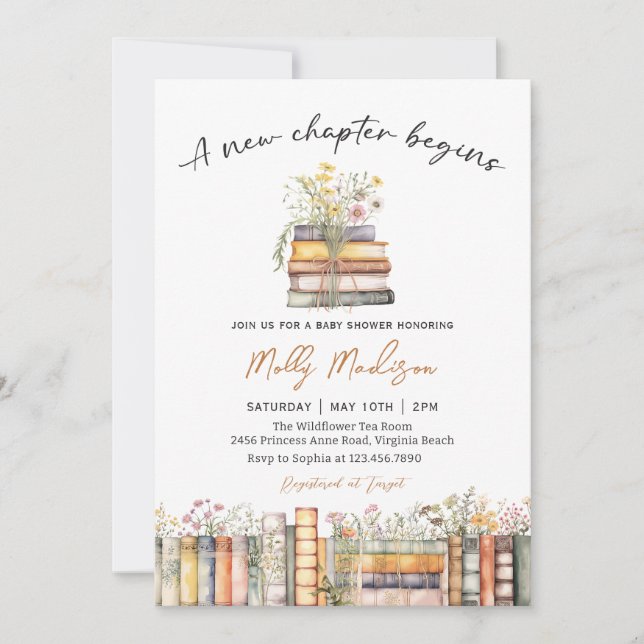 Convite A New Chapter Begins Baby Shower Invitation (Frente)