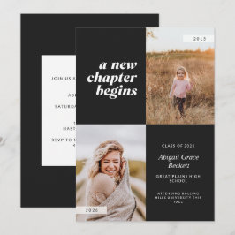 Convite A New Chapter Begins Black Graduation Invitation