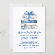 a new chapter begins blue bow books baby shower 