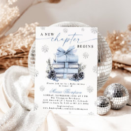 Convite A New Chapter Begins Blue Bow Winter Baby Shower