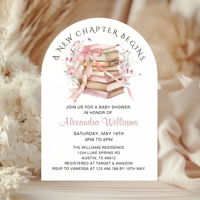 Convite A New Chapter Begins Coquette Books Baby Shower (A New Chapter Begins Pink Coquette Bow Books Baby shower Invitation)