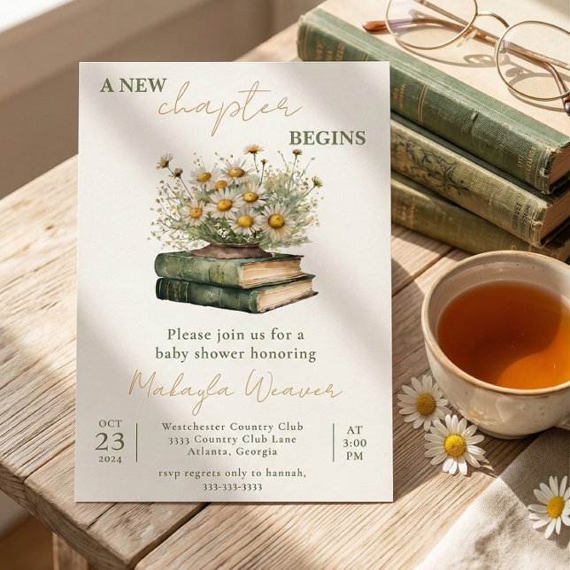 Convite A New Chapter Begins Floral Books Baby Shower (Criador carregado)