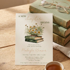 Convite A New Chapter Begins Floral Books Baby Shower
