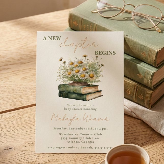 Convite A New Chapter Begins Floral Books Baby Shower (Criador carregado)