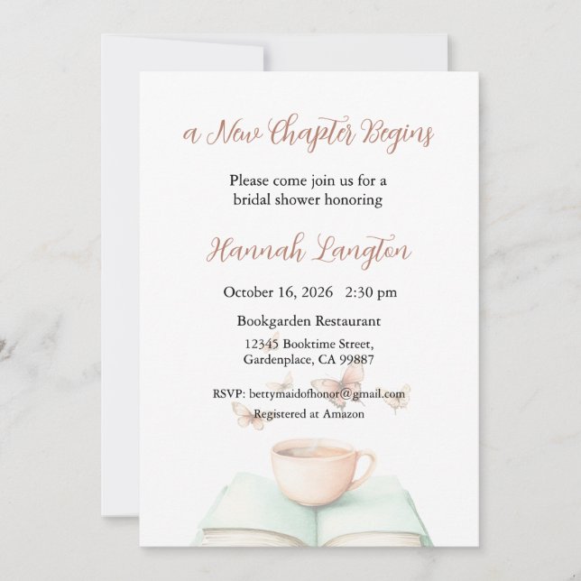 Convite A New Chapter Begins Invitation, Bridal Shower (Frente)