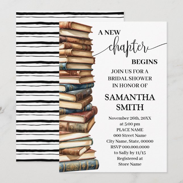 Convite A New Chapter Begins Minimalist Bridal Shower (Frente/Verso)