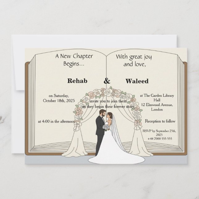 Convite A New Chapter Begins Storybook Wedding IInvitation (Frente)