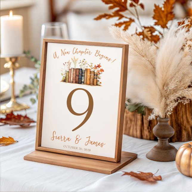 Convite A New Chapter Begins! Wedding Table Number Signs (Criador carregado)