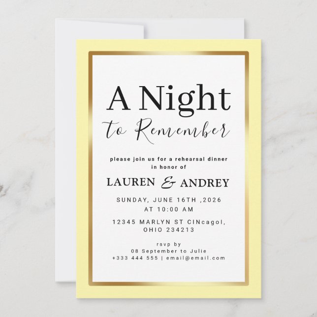 Convite A Night to Remember Rehearsal Dinner Invitation (Frente)
