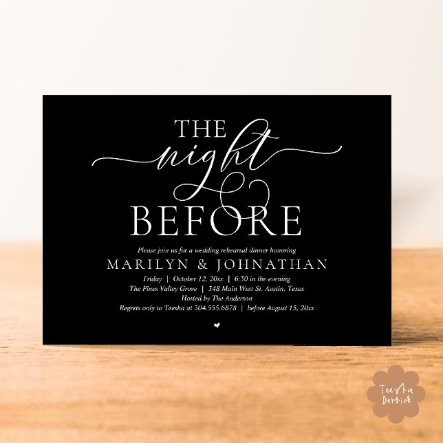 Convite A Noite Anterior, Jantar de Ensaio de Casamento Mo (The Night Before, Modern Romantic Classy Wedding Rehearsal Dinner Invitation Card in black and white)