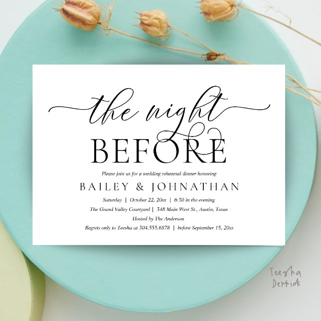 Convite A Noite Anterior, Jantar de Ensaios de Casamento M (Modern Wedding Rehearsal Dinner, The Night Before Invitation Card in Black and White)