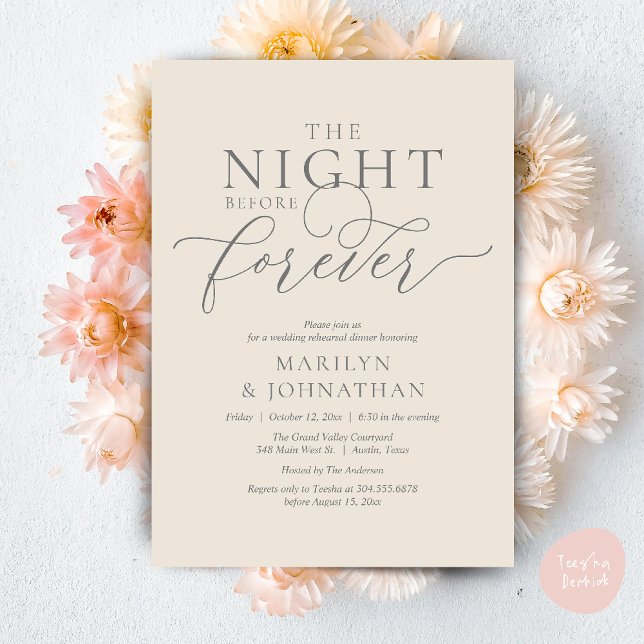 Convite A Noite Anterior Para Sempre, Janto De Ensaio De C (The Night Before Forever Wedding Rehearsal Dinner Romantic Classy Invites Card PDF in Yellow Gold)