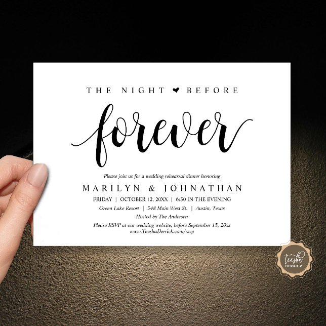 Convite A Noite Anterior Para Sempre, Janto De Ensaio De C (The Night Before Forever, Wedding Rehearsal Dinner Invitation Card, PDF, Rustic, Black and White)