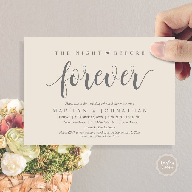 Convite A Noite Anterior Para Sempre, Janto De Ensaio De C (The Night Before Forever, Wedding Rehearsal Dinner Invitation Card, PDF, Modern rustic, Grey Cream)