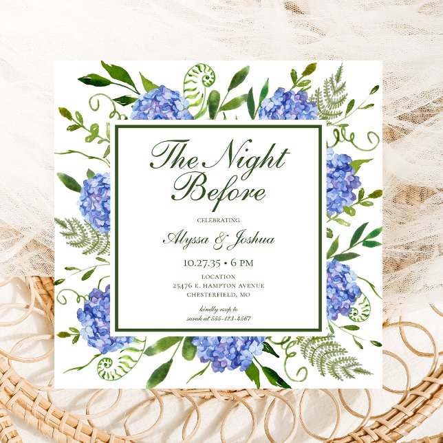 Convite A Noite Antes Blue Hydrangea (Criador carregado)