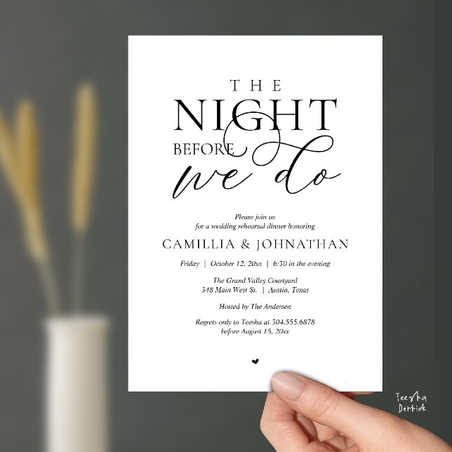 Convite “A Noite Antes de Nós” Jantar de Ensaios Moderno (“The Night Before We Do” Modern Classy Rehearsal Dinner Reception Invitation Card Black White)