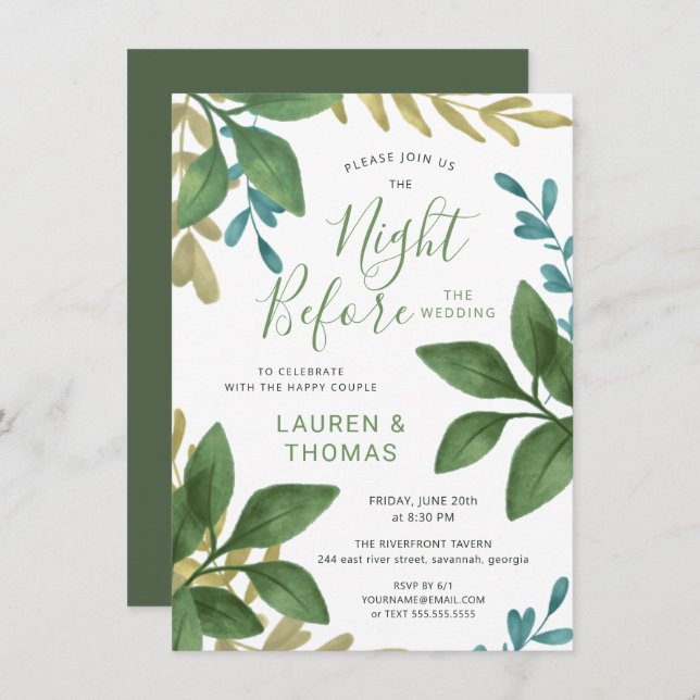 Convite A noite antes de Wedding a folha da aguarela (Frente/Verso)