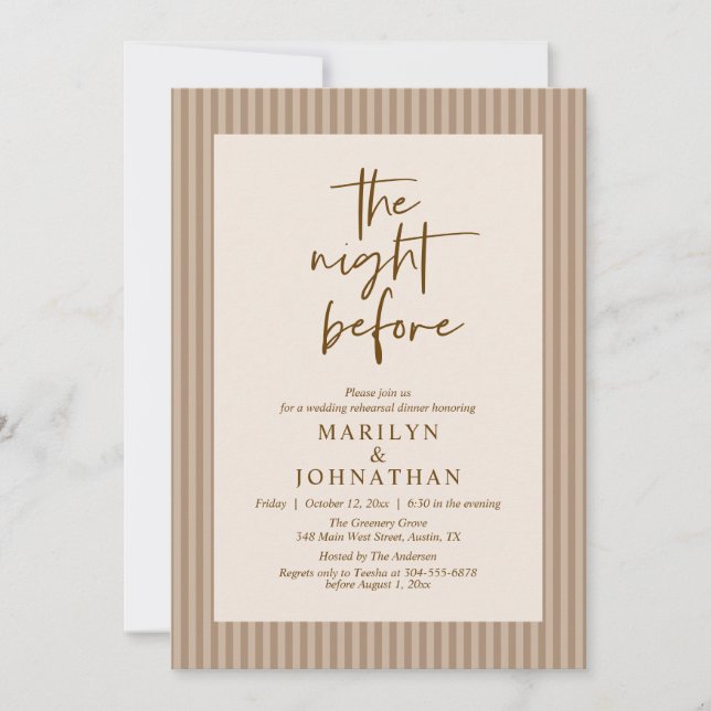 Convite A Noite Antes Do Ensaio De Casamento Neutro Clássi (Frente)