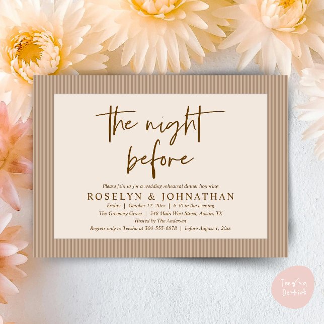 Convite A Noite Antes Do Ensaio De Casamento Neutro Clássi (The Night Before Classic Neutral Wedding Rehearsal Invitation card PDF Earthy Brown)
