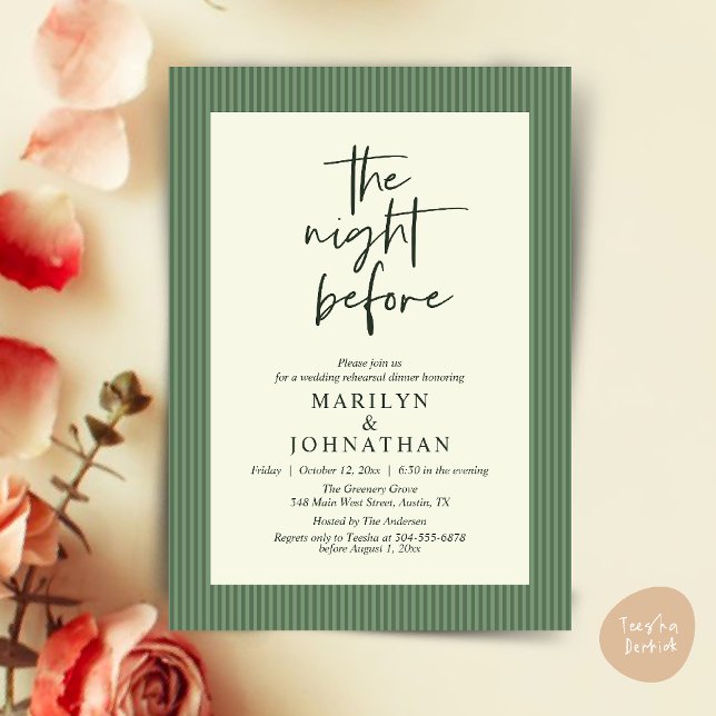 Convite A Noite Antes Do Ensaio De Casamento Neutro Clássi (The Night Before Classic Neutral Wedding Rehearsal Invitation card PDF Sage Green)
