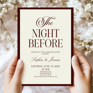 Convite A Noite Antes do Jantar de Ensaios do Casamento em