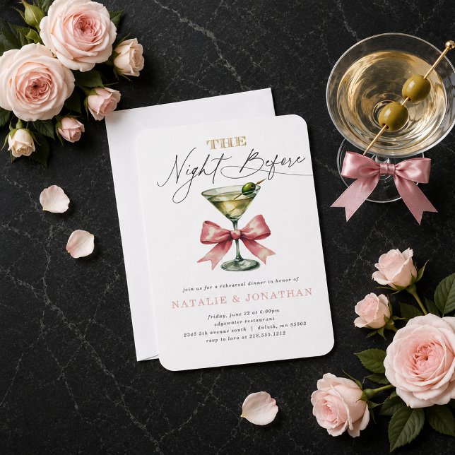 Convite A Noite Antes do Jantar de Ensaios Martini (The Night Before Martini Rehearsal Dinner Invitation)