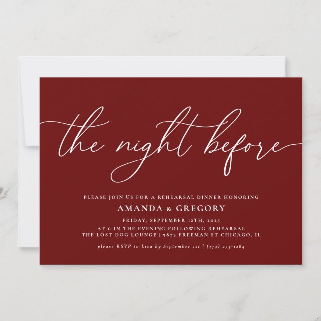 Convite A Noite Antes Do Janto De Ensaio De Casamento (Frente)