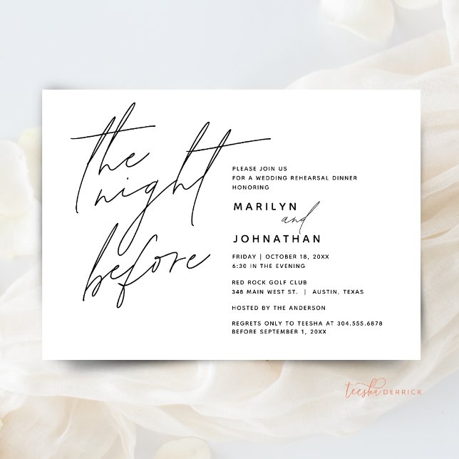 Convite A noite antes do Janto de ensaio de casamento t1 (The Night Before Wedding Rehearsal Dinner Party Invitation CARD, Modern minimal, downloadable)