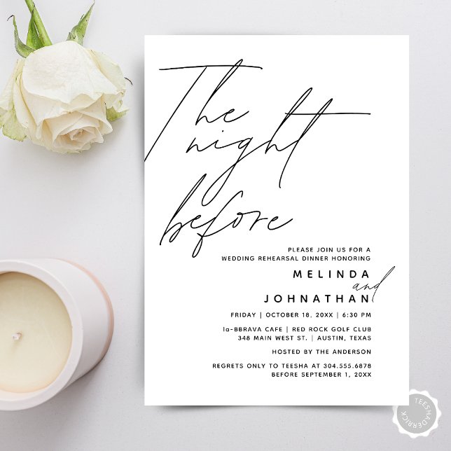 Convite A noite antes do Janto de ensaio de casamento t1 (The Night Before, Wedding Rehearsal Dinner Party Invitation Card, in Modern Minimal Design)