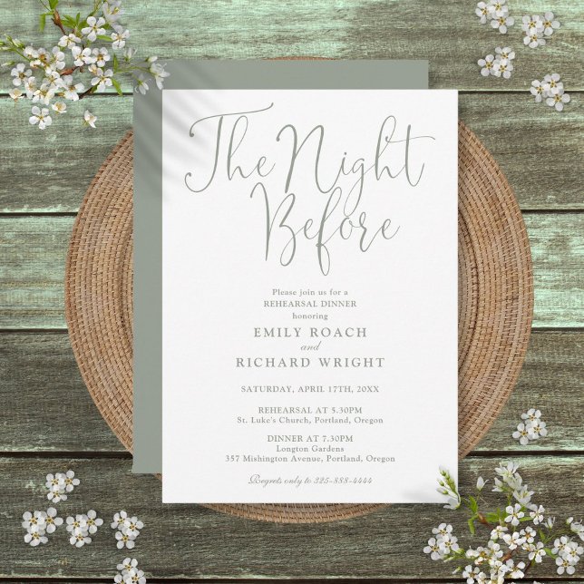 Convite A Noite Antes Do Janto De Ensaio Sage Green (The Night Before Rehearsal Dinner Sage Green Invitation)
