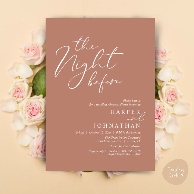 Convite A Noite Antes do Janto Romântico de Ensaio De Casa (The Night Before Romantic Wedding Rehearsal Dinner Modern Invites Card PDF Terracotta Earthy Brown)
