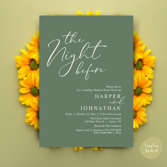 Convite A Noite Antes do Janto Romântico de Ensaio De Casa (The Night Before Romantic Wedding Rehearsal Dinner Modern Invitation Card PDF Sage Green)