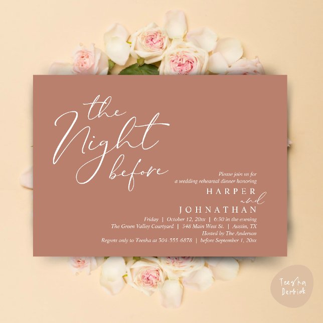 Convite A Noite Antes do Janto Romântico de Ensaio De Casa (The Night Before Romantic Wedding Rehearsal Dinner Modern Invites Card PDF Terracotta Earthy Brown)