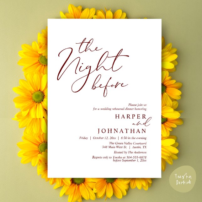 Convite A Noite Antes do Janto Romântico de Ensaio De Casa (The Night Before Romantic Wedding Rehearsal Dinner Modern Invites Card PDF Burgundy Wine Red)