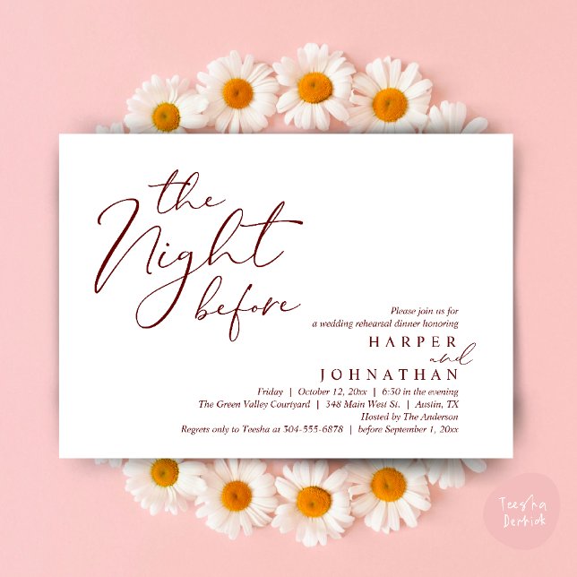 Convite A Noite Antes do Janto Romântico de Ensaio De Casa (The Night Before Romantic Wedding Rehearsal Dinner Modern Invites Card PDF Burgundy Wine Red)