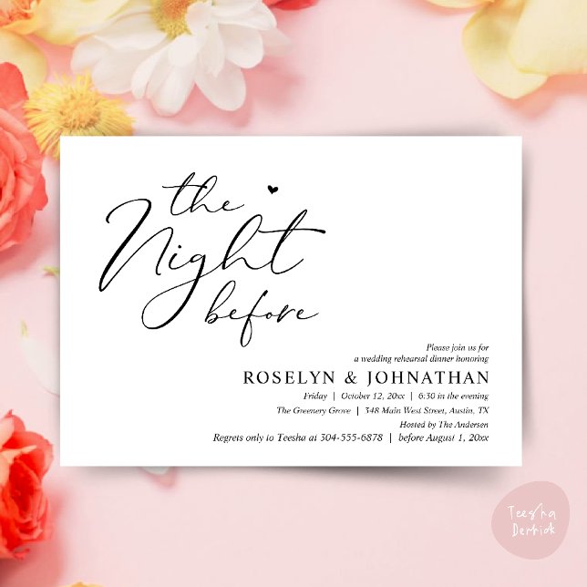 Convite A Noite Antes do Janto Romântico de Ensaio De Casa (The Night Before Romantic Wedding Rehearsal Dinner Little heart Invitation Card PDF White Black)