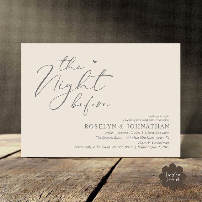 Convite A Noite Antes do Janto Romântico de Ensaio De Casa (The Night Before Romantic Wedding Rehearsal Dinner Little heart Invitation Card PDF Cream Grey)