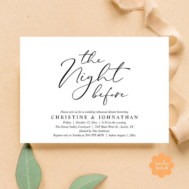 Convite A Noite Antes do Janto Romântico de Ensaio De Casa (The Night Before Romantic Wedding Modern Rehearsal Dinner Invites Card Hosted Parents Black White)