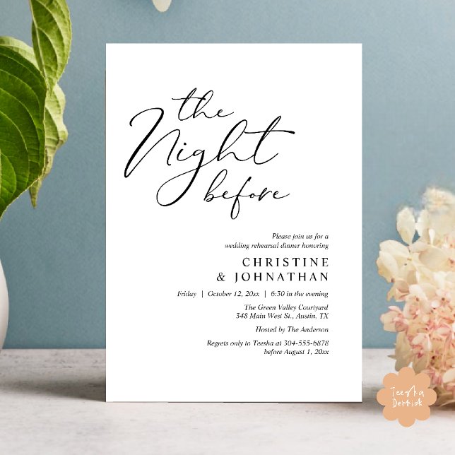 Convite A Noite Antes do Janto Romântico de Ensaio De Casa (The Night Before Romantic Wedding Modern Rehearsal Dinner Invites Card Hosted Parents Black White)