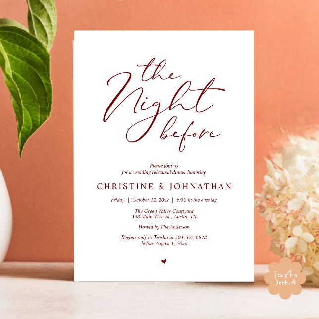 Convite A Noite Antes do Janto Romântico de Ensaio De Casa (The Night Before Romantic Wedding Modern Rehearsal Dinner Invites Card Hosted Parents Red Wine)