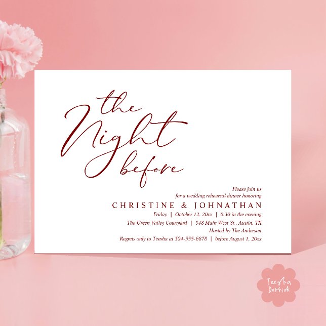 Convite A Noite Antes do Janto Romântico de Ensaio De Casa (The Night Before Romantic Wedding Modern Rehearsal Dinner Invites Card Hosted Parents Red Wine)