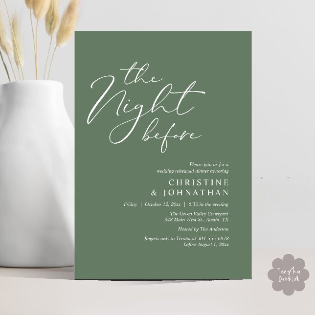 Convite A Noite Antes do Janto Romântico de Ensaio De Casa (The Night Before Romantic Wedding Modern Rehearsal Dinner Invites Card Hosted Parents Sage Green)