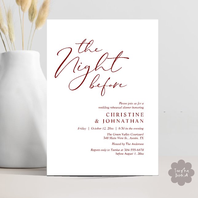 Convite A Noite Antes do Janto Romântico de Ensaio De Casa (The Night Before Romantic Wedding Modern Rehearsal Dinner Invites Card Hosted Parents Red Wine)