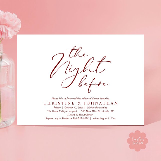 Convite A Noite Antes do Janto Romântico de Ensaio De Casa (The Night Before Romantic Wedding Modern Rehearsal Dinner Invites Card Hosted Parents Red Wine)