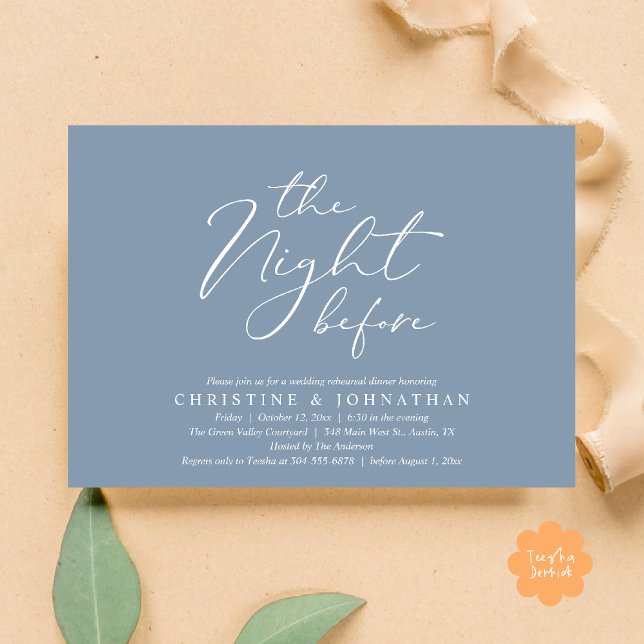 Convite A Noite Antes do Janto Romântico de Ensaio De Casa (The Night Before Romantic Wedding Modern Rehearsal Dinner Invites Card Hosted Parents Dusty Blue)
