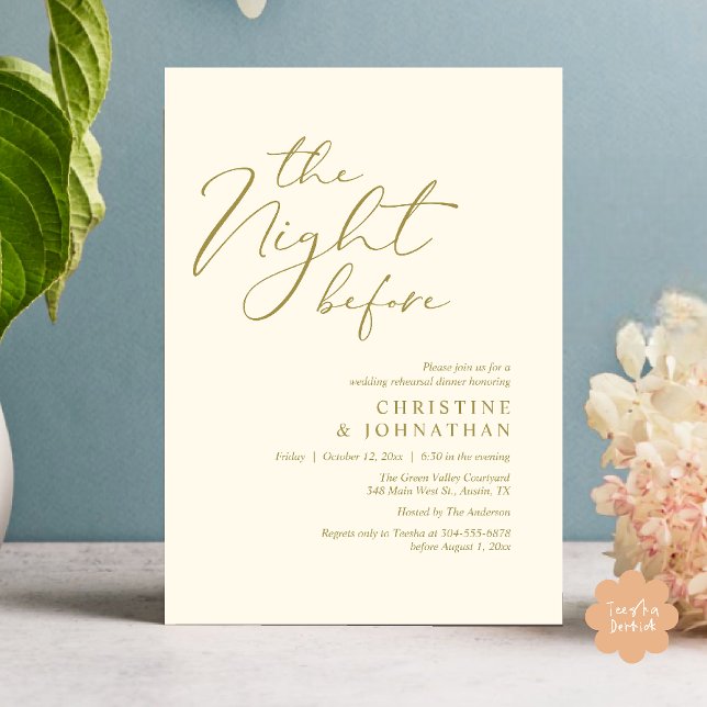 Convite A Noite Antes do Janto Romântico de Ensaio De Casa (The Night Before Romantic Wedding Modern Rehearsal Dinner Invites Card Hosted Parents Yellow Gold)