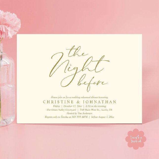 Convite A Noite Antes do Janto Romântico de Ensaio De Casa (The Night Before Romantic Wedding Modern Rehearsal Dinner Invites Card Hosted Parents Yellow Gold)