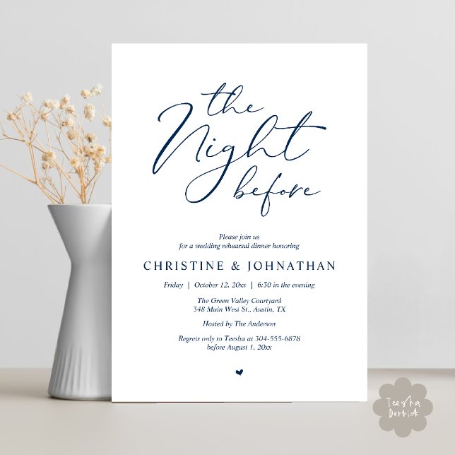 Convite A Noite Antes do Janto Romântico de Ensaio De Casa (The Night Before Romantic Wedding Modern Rehearsal Dinner Invites Card Hosted Parents Navy Blue)