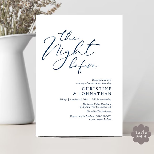 Convite A Noite Antes do Janto Romântico de Ensaio De Casa (The Night Before Romantic Wedding Modern Rehearsal Dinner Invites Card Hosted Parents Navy Blue)